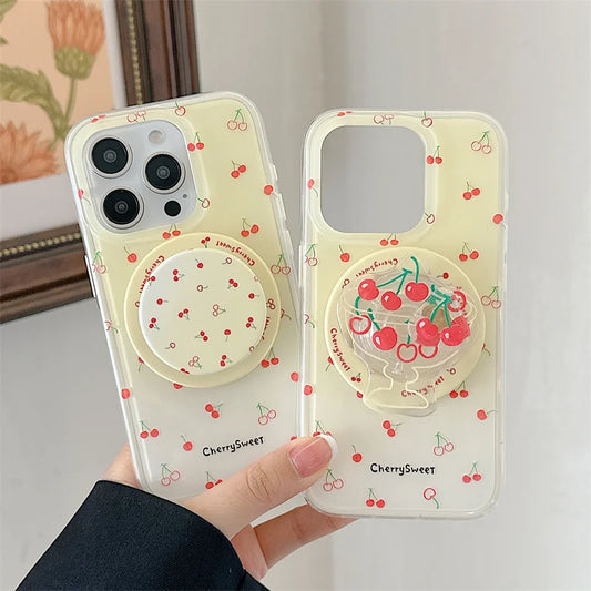 Cute Cherry Magnetic Stand Holder Phone Case