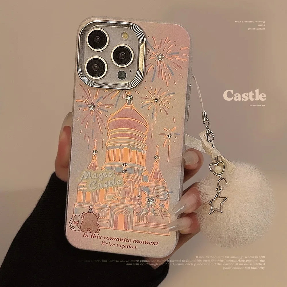 Korean Glitter Fireworks Castle Phone Case For iPhone