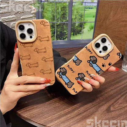 Line Drawing Sausage Dog Leather Phone Case For iPhone