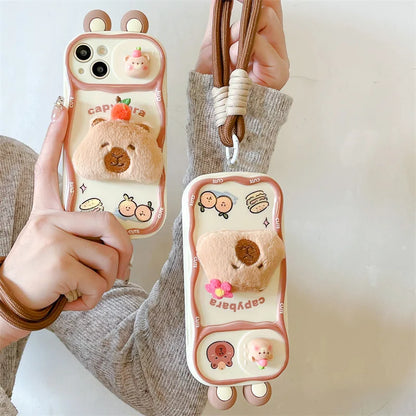 3D Cartoon Kapibala Sliding Push-Pull Camera Phone Case for iPhone