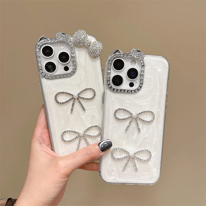 Korean Cute 3D Bowknot Glitter Diamond Bow Phone Case For iPhone