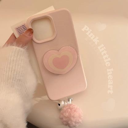 Korean Pink Phone Case With Love Heart Holder For iPhone