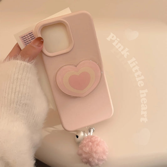 Korean Pink Phone Case With Love Heart Holder For iPhone
