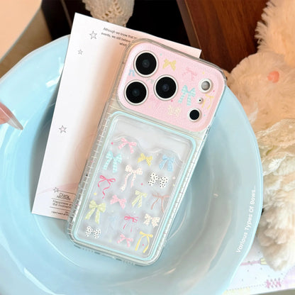 Korean Colorful Bowknot Card Holder Phone Case For iPhone