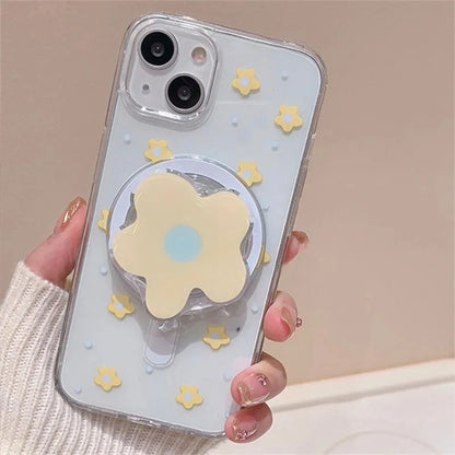 Cute 3D Flower Stand For Magsafe Wireless Charge Phone Case For iPhone