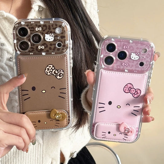 Luxury Cute Foundation Make Up Brown Kittyy Phone Case with Stand Case For iPhone