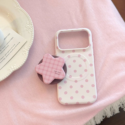 Korean Full Screen Polka Dots With Plaid Stars Magnetic Bracket Phone Case For iPhone