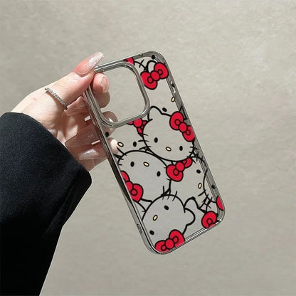 Red Hello Kitty Face Bow Strap Phone Case For iPhone