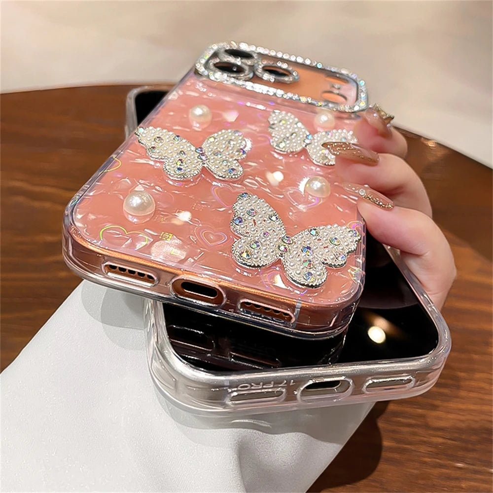 Luxury Diamond Butterfly Clear Phone Case For iPhone