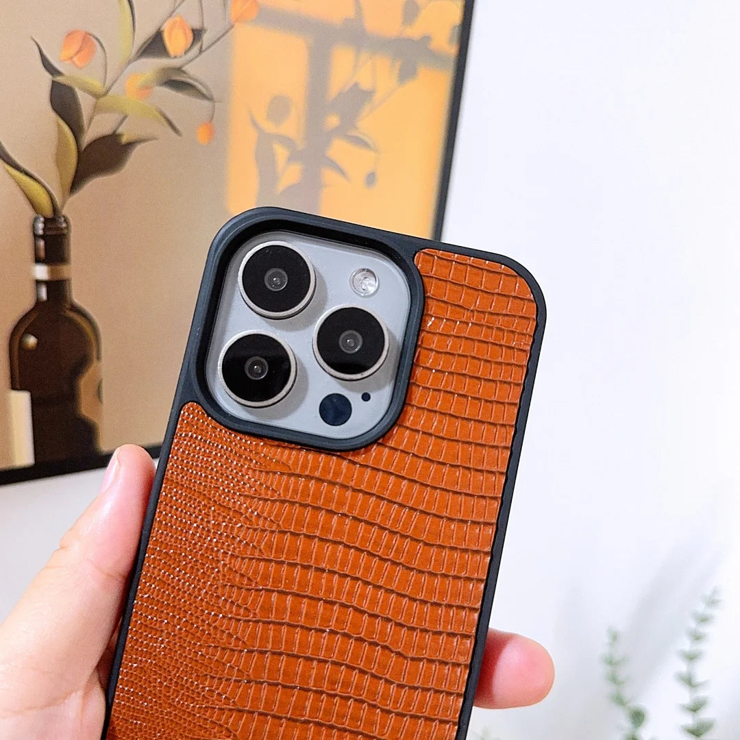 Luxury 3D Letter Retro Lizard Pattern Leather Case For iPhone