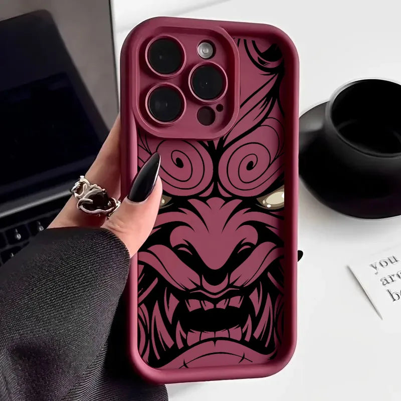 Japanese Art Samurai Ghost Head Silicone Case For iPhone