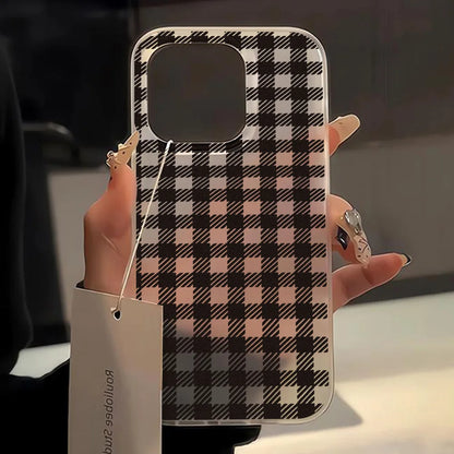 Black White Plaid Pattern Matte Clear Phone Case For iPhone