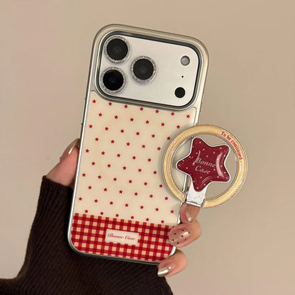 Korean Red Stars Fold Stars Magnetic Bracket Plating Phone Case For iPhone