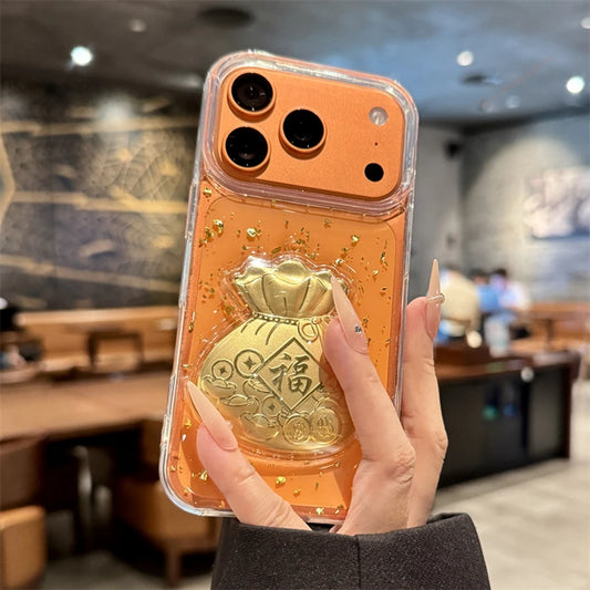 Bling Bling  Glitter Gold Fu Clear Phone Case For iPhone