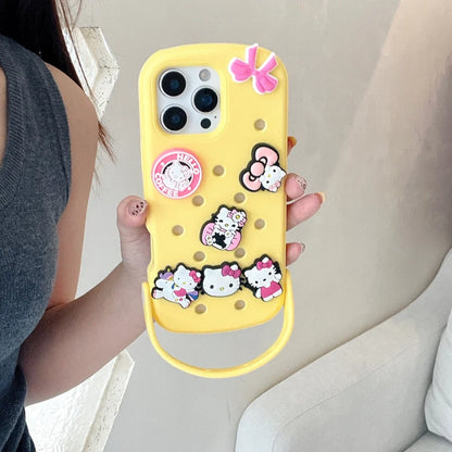 Cute DIY Hole Phone Case With Wrist Strap Detachable Cartoon Soft Silicone Phone