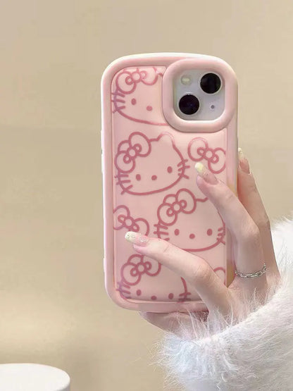 Hello Kitty Ins Pink Girl Line KT Phone Case For iPhone