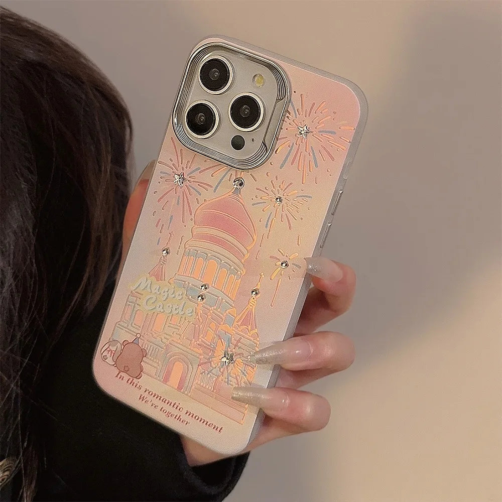 Korean Glitter Fireworks Castle Phone Case For iPhone