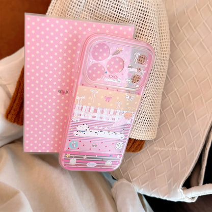 Korean Splicing Cartoon Spotted Puppy Bowknot Pattern Phone Case For iPhone
