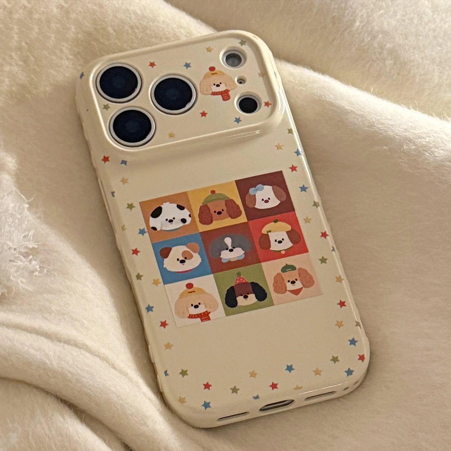 Korean Cartoon Puppy Colorful Stars Graffiti Soft Phone Case For iPhone