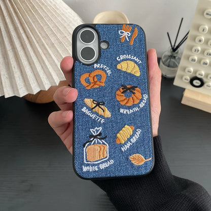 Retro Denim Embrpoidery Bread Toast Warm Fabric Phone Case