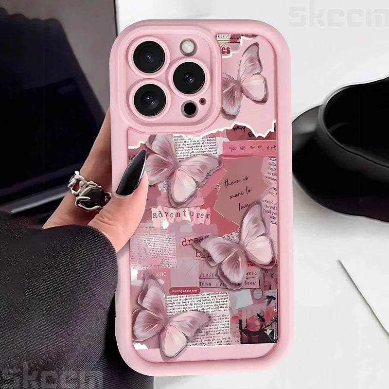 Pink Cute Butterfly Silicone Soft Phone Case For iPhone