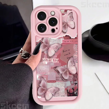Pink Cute Butterfly Silicone Soft Phone Case For iPhone
