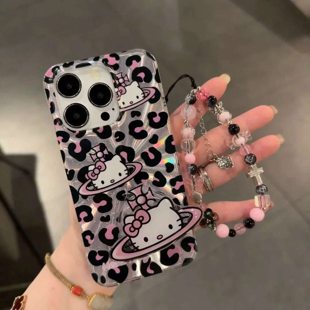 Sanrio Hello Kitty Bow Pink Lepard Print Phone Case For iPhone