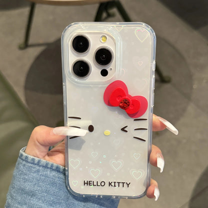 Hello Kitty Face Strap Bow Kawaii Phone Case For iPhone