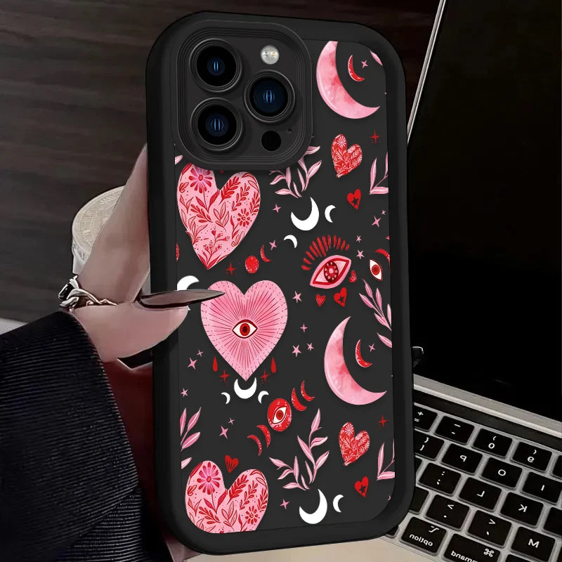 Pink Heart-Shaped Pattern Phone Case For iPhone
