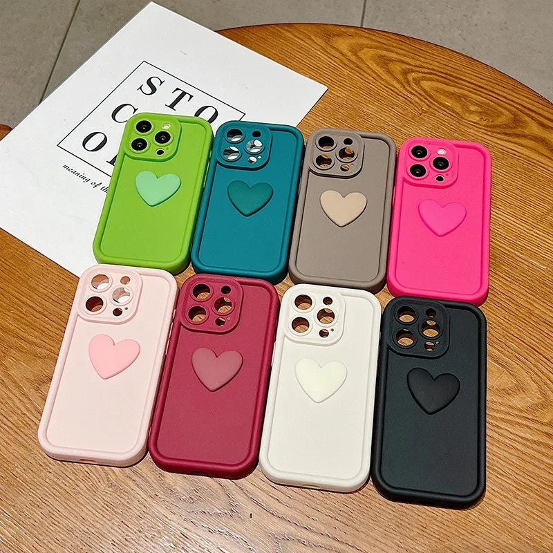 Cute 3D Love Heart Silicone Phone Case For iPhone