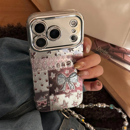 Korean Bowknot Splicing Phone Case With Chain For iPhone