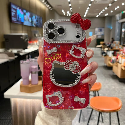 Sanrio Hello Kitty Bling Glitter Makeup Mirror Phone Case For iPhone
