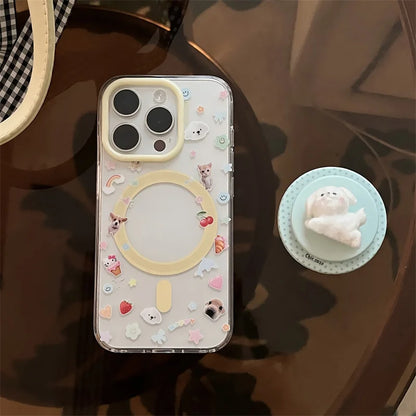 Clear Cute Puppy Magnetic Stand Phone Case