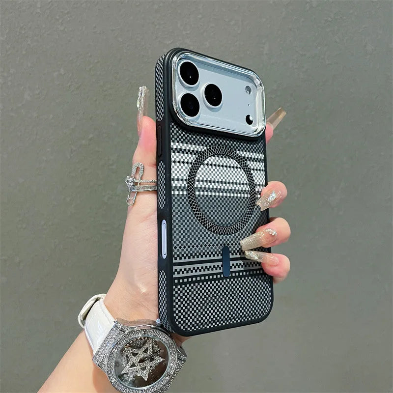 Luxury Colorful Striped Carbon Fiber Texture Magnetic Phone Case For iPhone