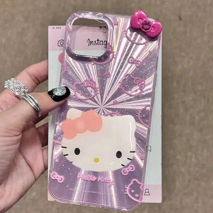 Hello Kitty Bow Aurora Glitter Powder Phone Case For iPhone