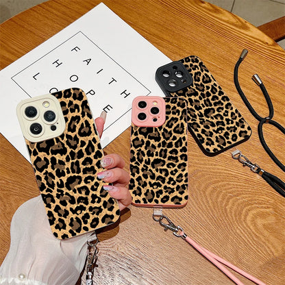 Brown Leopard Lanyard Strap Phone Case For iPhone
