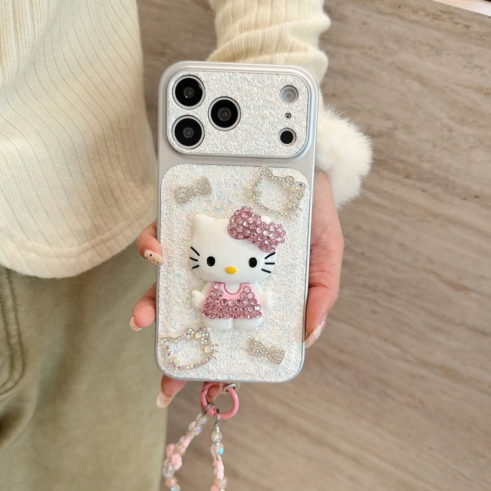 Sanrio Hello Kitty Bling Glitter Pearl 3D Cute Cartoon  Phone Case For iPhone