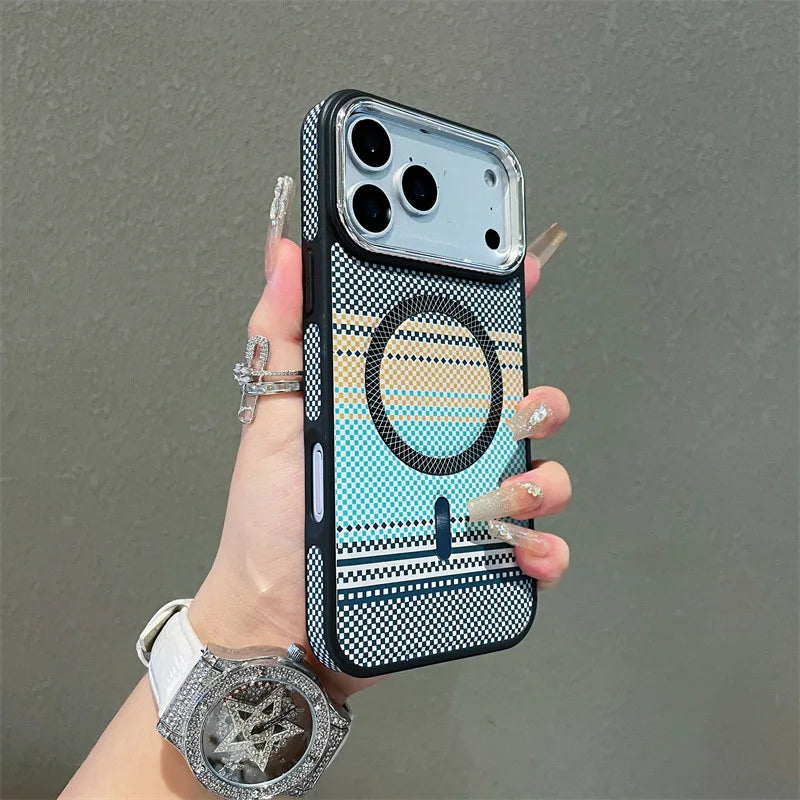 Luxury Colorful Striped Carbon Fiber Texture Magnetic Phone Case For iPhone