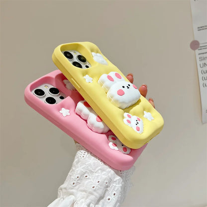 Lovely Rabbit Folding With Holder Stand Silicone Phone Case