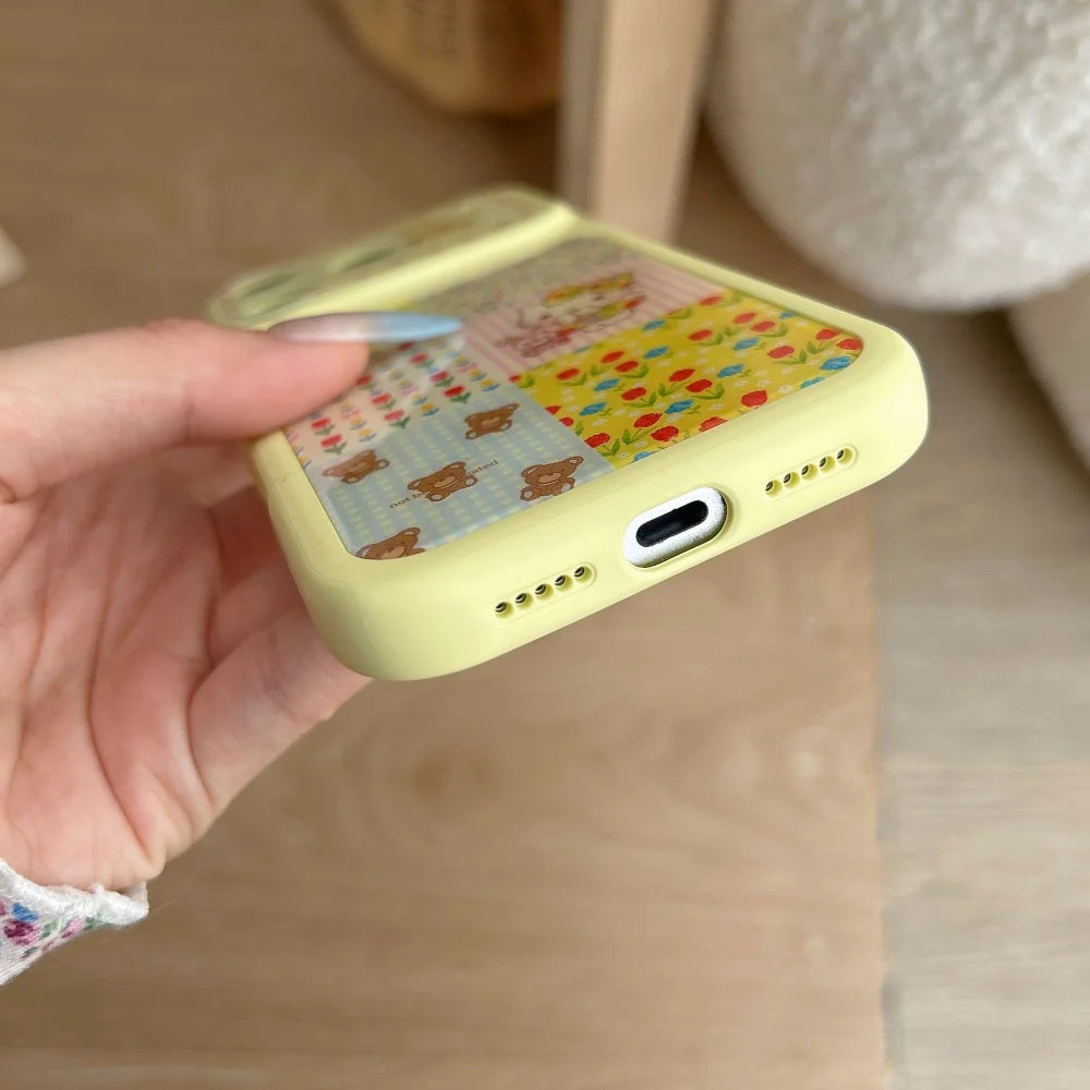 Cute Luxury Yellow Floral Splicing Kitty Hot Sale Phone Case For iPhone