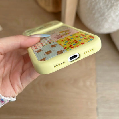 Cute Luxury Yellow Floral Splicing Kitty Hot Sale Phone Case For iPhone