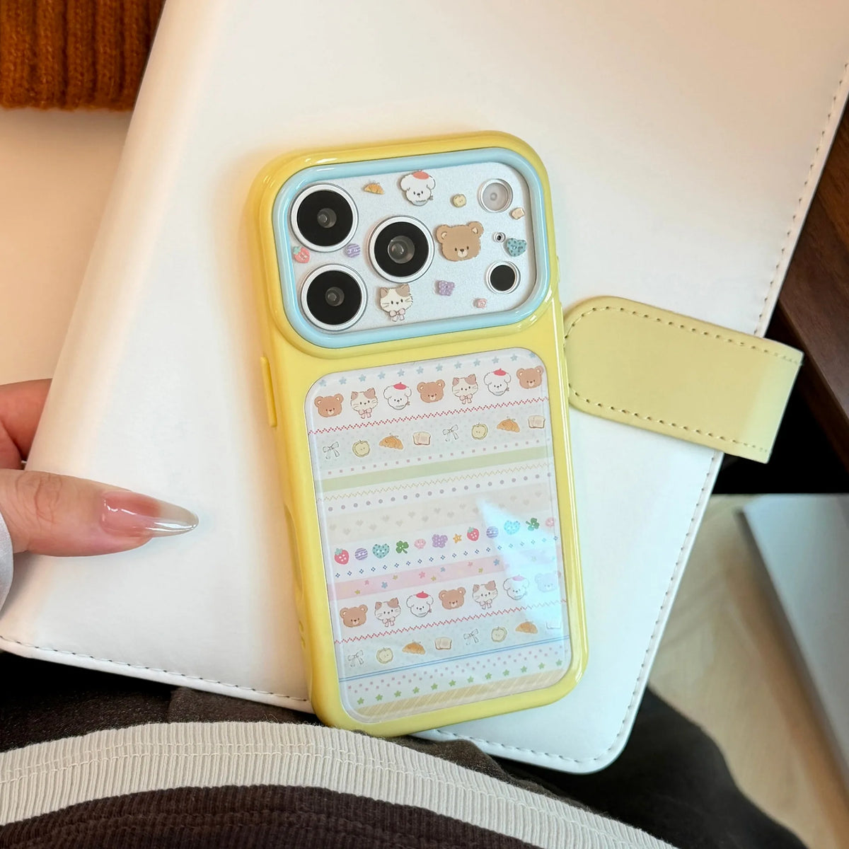 Korean Splicing Polka Dots Cartoon Animals Pattern Phone Case For iPhone
