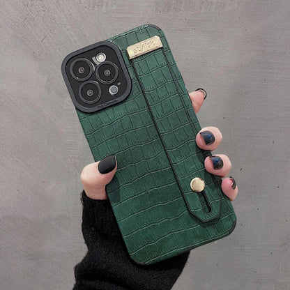Imitation Crocodile Skin Leather Hand Wrist Strap Holder Phone Case