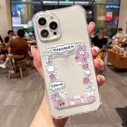 Cute Cartoon Puppy With Card Holder Clear Phone Case For iPhone