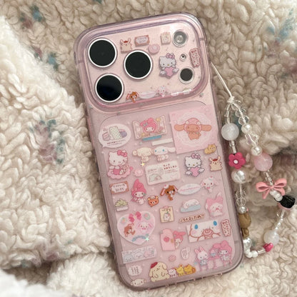Cute Transparent Pink Kitty Stickers Phone Case For iPhone