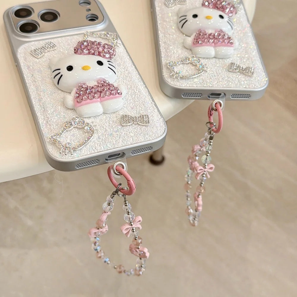 3D Cute Cartoon Sanrio Sparkling Glitter Full Diamond KT Phone Case For iPhone