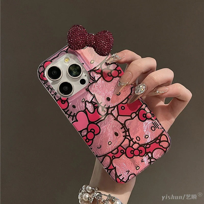 Blink Hello Kitty Diamond Bowknot Lustre Lining Hard Phone Case For iPhone