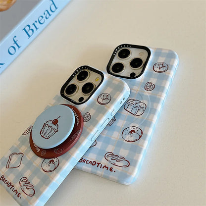 Fashion Blue Checkered Bread Magnetic Phone Case