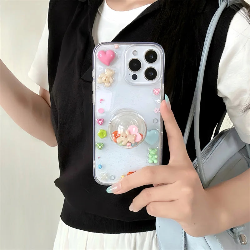 Clear Cute Love Bear Epoxy Phone Case