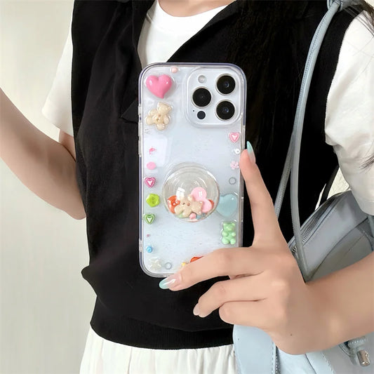 Clear Cute Love Bear Epoxy Phone Case